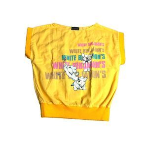 VTG White Benjamin's Shirt‎ Womens 2XL XXL Yellow AOP Cassie Dog Pullover 80s